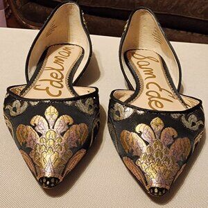 Sam Edelman Rodney D’Orsay Flats – Black Gold Floral Brocade – Size 8M